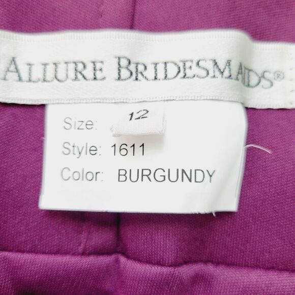 Allure Bridesmaid 1611 Off the Shoulder Stretch Chiffon Gown Burgandy Size 12 - Picture 8 of 10